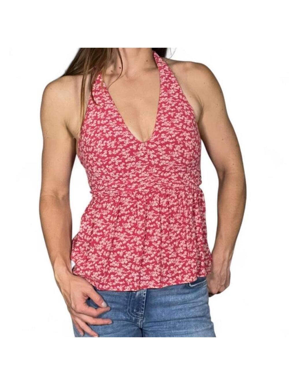 American Eagle Outfitters Red Floral Halter Top